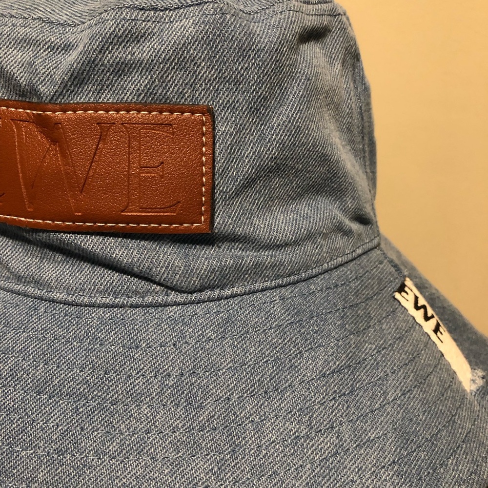 Loewe Denim Bucket Hat with Tan Leather Logo Patch - Picture 4 of 5